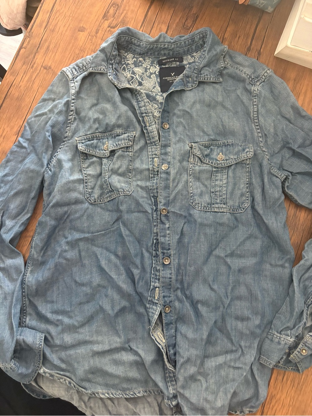 American Eagle Outfitters Light Blue Denim Button-Up Shirt